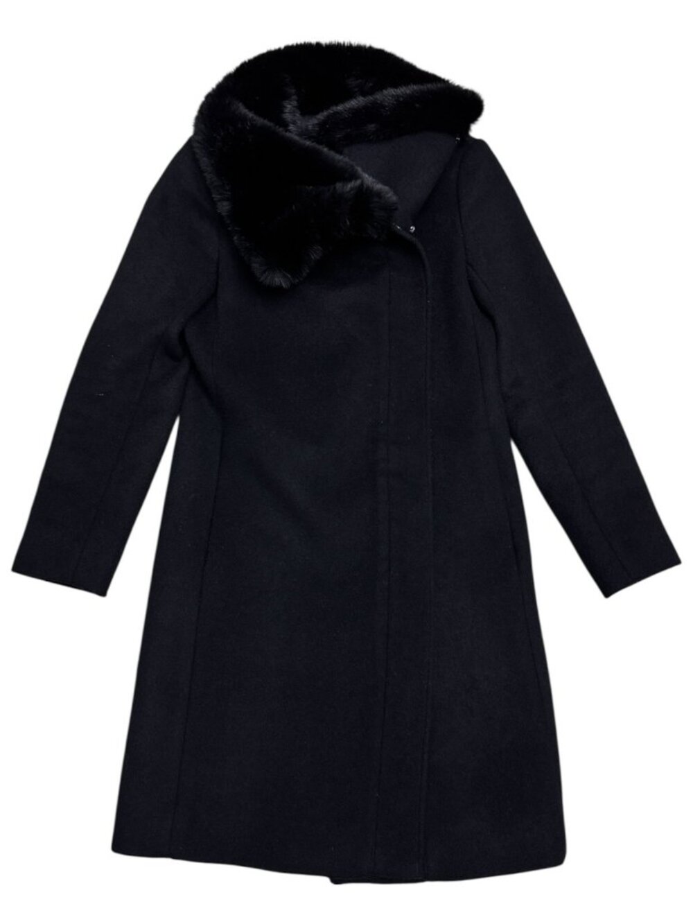 CLUB MONACO Faux Fur WOOL Luxury Designer Winter Business Pea Coat Womens XS - Picture 6 of 7